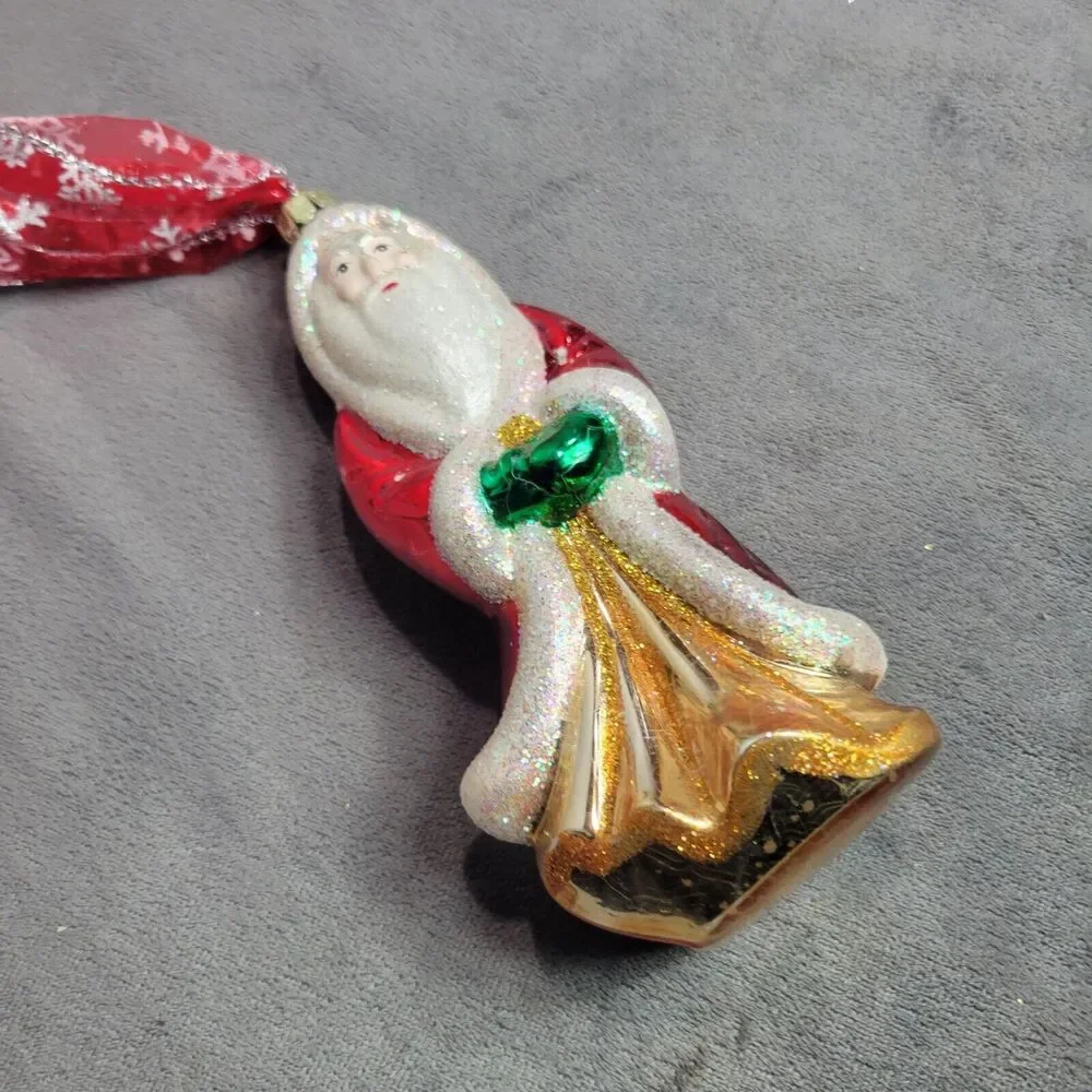 Vintage Glitter Santa Claus Glass Christmas Ornament 7